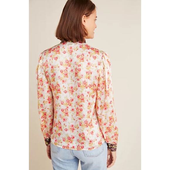 Anthropologie Hemant & Nandita Fatima Mixed Floral Button Up Blouse Small Ae14 - Picture 2 of 12